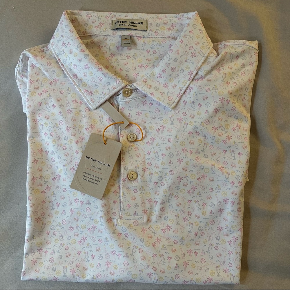 Peter Millar Summer Comfort Polo Shirt | size XL | NEW Golf $110 “Utopia Burger”